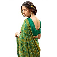 RAJESHWAR FASHION WITH RF Womens Floral Printed Georgette Sarees For Women Jacquard Lace Border Piece GreenMulticoloredFree