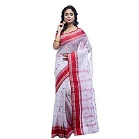 T.J. SAREES Pure Cotton Sarees for Women Traditional Tant Sarees Elegant and Comfortable Cotton Saree for All Occasions Without Blouse (Red And White, Pack Of 1)