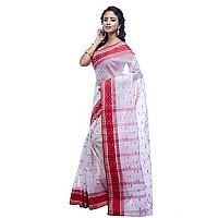 T.J. SAREES Pure Cotton Sarees for Women Traditional Tant Sarees Elegant and Comfortable Cotton Saree for All Occasions Without Blouse (Red And White, Pack Of 1)