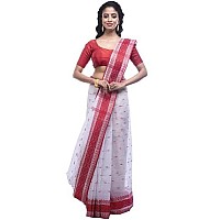 T.J. SAREES Pure Cotton Sarees for Women Traditional Tant Sarees Elegant and Comfortable Cotton Saree for All Occasions Without Blouse (Red And White, Pack Of 1)