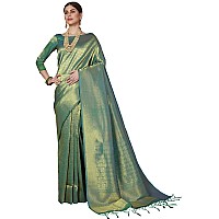 Pujia Mills womens kanjivaram pure banarasi silk saree kanchipuram saree Green