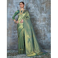 Pujia Mills womens kanjivaram pure banarasi silk saree kanchipuram saree Green