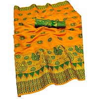 Blue Wish Womens Cotton & Silk Saree With Un-Stitched Blouse Piece (BW-75_Orange)