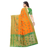 Blue Wish Womens Cotton & Silk Saree With Un-Stitched Blouse Piece (BW-75_Orange)