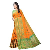 Blue Wish Womens Cotton & Silk Saree With Un-Stitched Blouse Piece (BW-75_Orange)