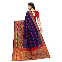 Blue Wish Womens Cotton & Silk Saree With Un-Stitched Blouse Piece (BW-75_Navy Blue)