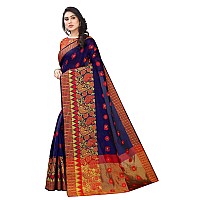 Blue Wish Womens Cotton & Silk Saree With Un-Stitched Blouse Piece (BW-75_Navy Blue)