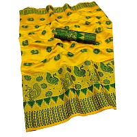 Blue Wish Womens Cotton & Silk Saree With Un-Stitched Blouse Piece (BW-75_Yellow)