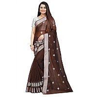 Indian Fashionista Stylish Cotton Silk Casual Wear Saree With Unstitched Blouse For Women Brown