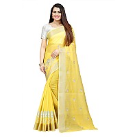 Indian Fashionista Stylish Cotton Silk Casual Wear Saree With Unstitched Blouse Piece For Women (Yellow)