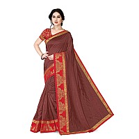 SOURBH Womens Woven Silk Blend Saree With Contrast Blouse Piece (22632_Maroon)