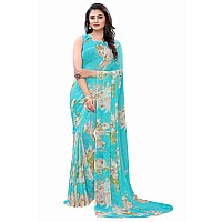 SIRIL Womens Pochampally Georgette Printed Saree with Blouse 1817S211 Aqua Blue Printed