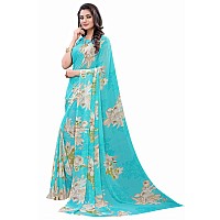 SIRIL Womens Pochampally Georgette Printed Saree with Blouse 1817S211 Aqua Blue Printed