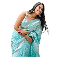 SGF11 Women Kanjivaram Soft Lichi Silk Saree With Unstitched Blouse Piece (Light Blue)