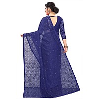 LOROFY Womens Net Saree With BlouseFree Size Navy Blue