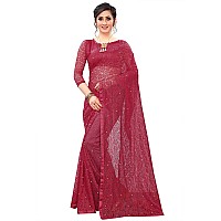 LOROFY Womens Net Saree (With Blouse_Free Size) (Maroon)