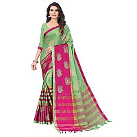 DHRUVI TRENDZ Womens Banarasi Cotton Saree With Blouse Piece (Dt-S181_Green)