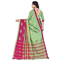 DHRUVI TRENDZ Womens Banarasi Cotton Saree With Blouse Piece (Dt-S181_Green)