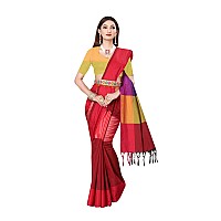 DHRUVI TRENDZ Womens Banarasi Cotton & Silk Saree With Blouse Piece (Dt-S1763&B4_Red)