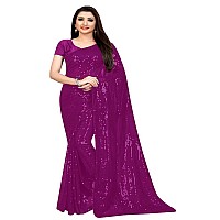 Florely Womens Sequins Pure Georgette Saree (Satari_Freesize_444_Rani)