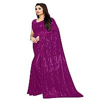 Florely Womens Sequins Pure Georgette Saree (Satari_Freesize_444_Rani)