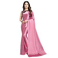 ANANT DESIGNER STUDIO Womens Soft Satin Silk Pink Saree With Digital Printed Blouse Piece Unstitched (Pink)