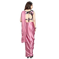 ANANT DESIGNER STUDIO Womens Soft Satin Silk Pink Saree With Digital Printed Blouse Piece Unstitched (Pink)