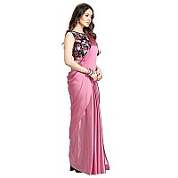 ANANT DESIGNER STUDIO Womens Soft Satin Silk Pink Saree With Digital Printed Blouse Piece Unstitched (Pink)