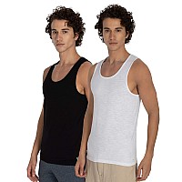 Damensch Mens Neoskin Antimicrobial Slub Vest Antiodorbamboo Rayon Fabric Round Neck Pack Of 2 Bright White Natural Blac