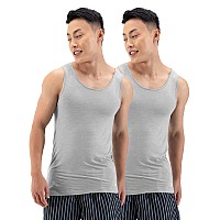 Damensch Mens Neoskin Antimicrobial Slub Vest Antiodorbamboo Rayon Fabric Round Neck Pack Of 2 Crisp Grey Breezy Beige