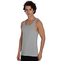 Damensch Mens Neoskin Antimicrobial Slub Vest Antiodorbamboo Rayon Fabric Round Neck Pack Of 2 Crisp Grey Breezy Beige