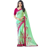 Shruhad Womens Georgette Printed Sarees Jacquard Lace Border Work Saree With Blouse Piece Multicolored Free Size 630 Mtr LIG