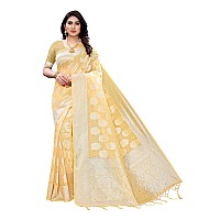 Satrani Womens Cotton Silk Silver Jacquard Banarasi Saree With Blouse Piece 1811ST104Mellow Yellow free size