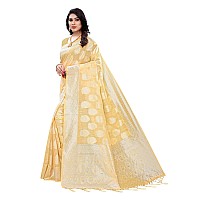 Satrani Womens Cotton Silk Silver Jacquard Banarasi Saree With Blouse Piece 1811ST104Mellow Yellow free size