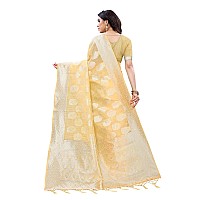 Satrani Womens Cotton Silk Silver Jacquard Banarasi Saree With Blouse Piece 1811ST104Mellow Yellow free size