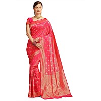 EthnicJunction Womens Kanjeevaram Silk Blend Woven Saree With Blouse Piece (Rani)