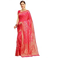 EthnicJunction Womens Kanjeevaram Silk Blend Woven Saree With Blouse Piece (Rani)