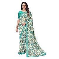 RAJESHWAR FASHION WITH RF Womens Floral Printed Georgette Sarees For Women With Jacquard Lace Border & Blouse(A15 FLOWER NEW_Multicolored_Free Size 6.30 Mtr)