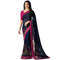 RAJESHWAR FASHION WITH RF Womens Floral Printed Georgette Sarees For Women With Jacquard Lace Border & Blouse(A15 BLUE PINK NEW_Multicolored_Free Size 6.30 Mtr)