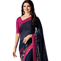 RAJESHWAR FASHION WITH RF Womens Floral Printed Georgette Sarees For Women With Jacquard Lace Border & Blouse(A15 BLUE PINK NEW_Multicolored_Free Size 6.30 Mtr)