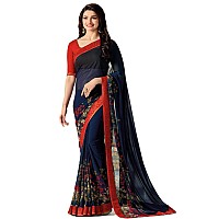 RAJESHWAR FASHION WITH RF Womens Floral Printed Georgette Sarees For Women With Jacquard Lace Border & Blouse(A15 BLUE RED NEW_Multicolored_Free Size 6.30 Mtr)