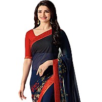 RAJESHWAR FASHION WITH RF Womens Floral Printed Georgette Sarees For Women With Jacquard Lace Border & Blouse(A15 BLUE RED NEW_Multicolored_Free Size 6.30 Mtr)