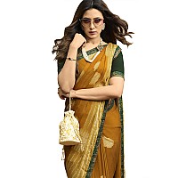 RAJESHWAR FASHION WITH RF Womens Floral Printed Moss Silk Saree For Women Foil Print Lace BorderWith Blouse(A39 YELLOW NEW_Multicolored_Free Size 6.30 Mtr)