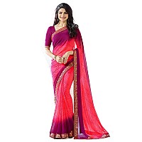 RAJESHWAR FASHION WITH RF Womens Bandhni Printed Georgette Sarees For Women With Jacquard Lace Border & Blouse(Orange Purple Free Size 6.30 Mtr)