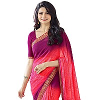 RAJESHWAR FASHION WITH RF Womens Bandhni Printed Georgette Sarees For Women With Jacquard Lace Border & Blouse(Orange Purple Free Size 6.30 Mtr)