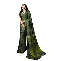 RAJESHWAR FASHION WITH RF Womens Printed Silk SareeWith Blouse(A39 GREEN CHECKS NEW_Green)