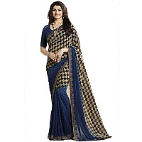 RAJESHWAR FASHION WITH RF Womens Checkered Printed Georgette Sarees For Women With Jacquard Lace Border & Blouse(A16 DARK BLUE NEW_Multi color_Free Size 6.30 Mtr)