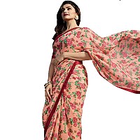 RAJESHWAR FASHION WITH RF Womens Printed Georgette SareeWith Blouse(A32 PEACH NEW_Orange, Peach)