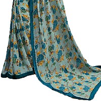 RAJESHWAR FASHION WITH RF Womens Printed Georgette SareeWith Blouse(A32 SKY BLUE NEW_Blue)