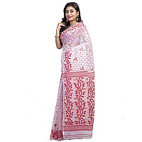 T.J. SAREES Womens Handloom Soft Dhakai Jamdani Collection Silk Blend Original Pure Reshom with Combination Saree (White)